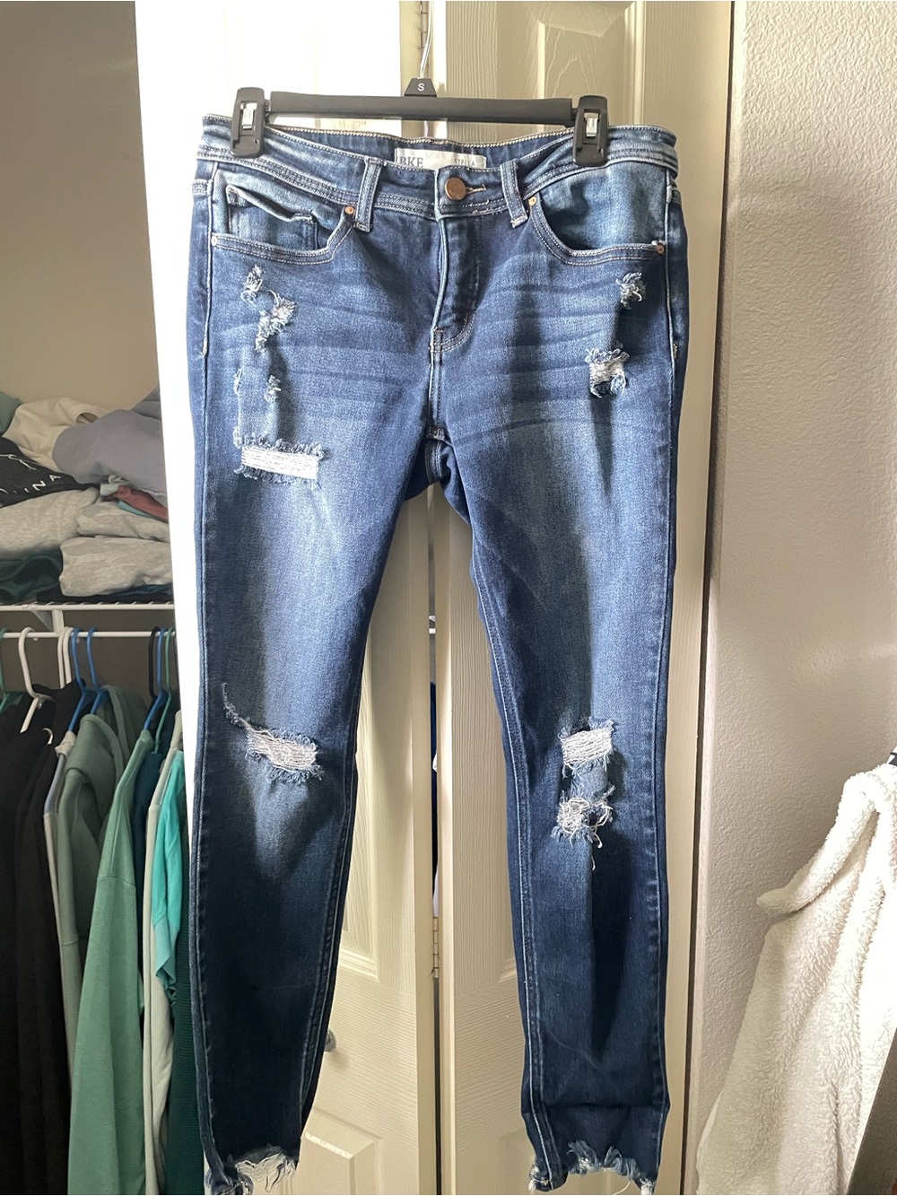 BKE Dark Blue Distressed Skinny Jeans for Women